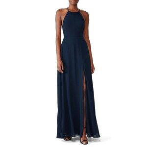 JENNY YOO COLLECTION Women’s Size 8 Sleeveless Kayla Gown Navy Maxi Dress Strap